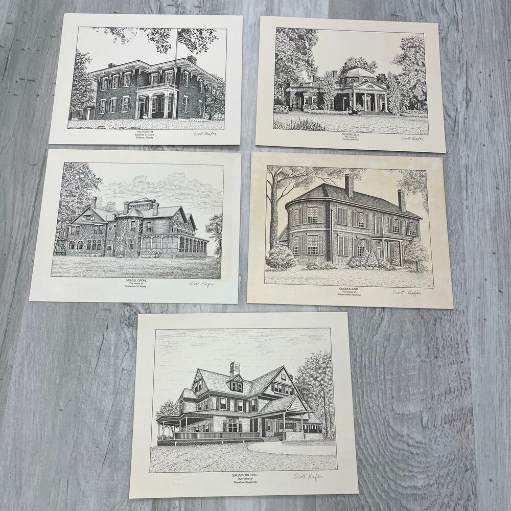 International Archives Etchings Of Homes Of United States Presidents 5 Etchings